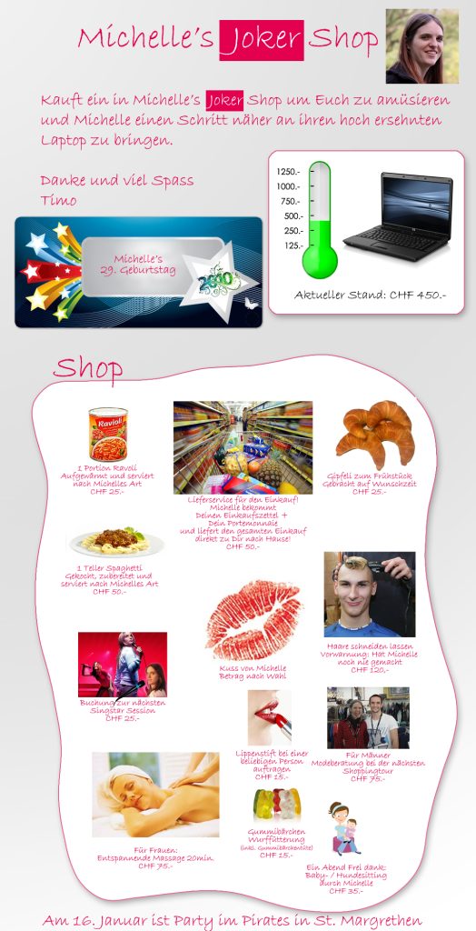 Gescanntes Plakat Michelles Shop vom 29. Geburtstag